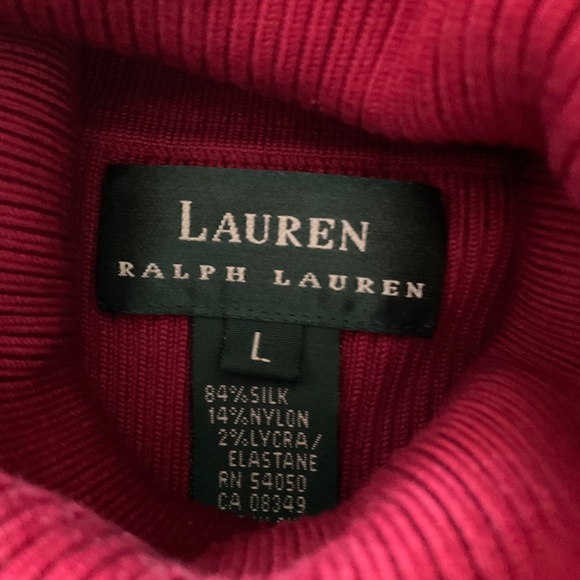 Ralph Lauren 3/4 sleeve Red ribbed silk blend turtleneck sweater Y2K classic L - Picture 4 of 12